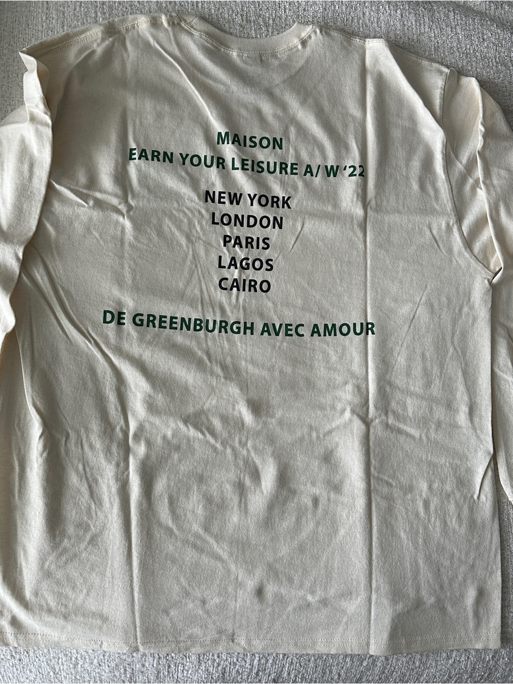 Madison Cream Long-Sleeve Graphic Tee with Green & Black Print